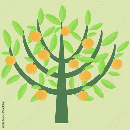 Orange decorative abstract tree with ripe fruits