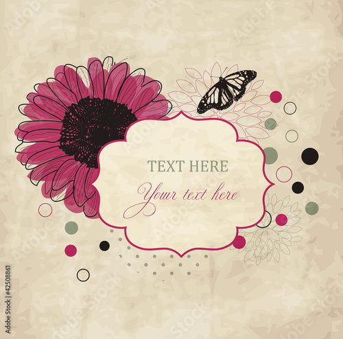 Vintage scrap template with frame,flower and butterfly