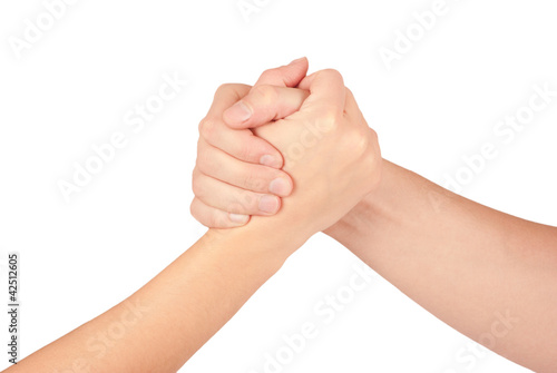 Two coupled hands, isolated on white background