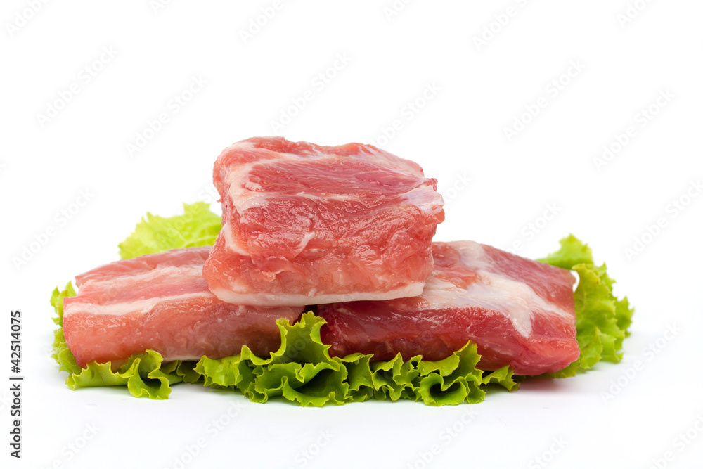 Raw pork ribs and vegetables