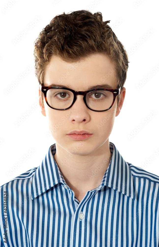 Closeup of a boy wearing glasses