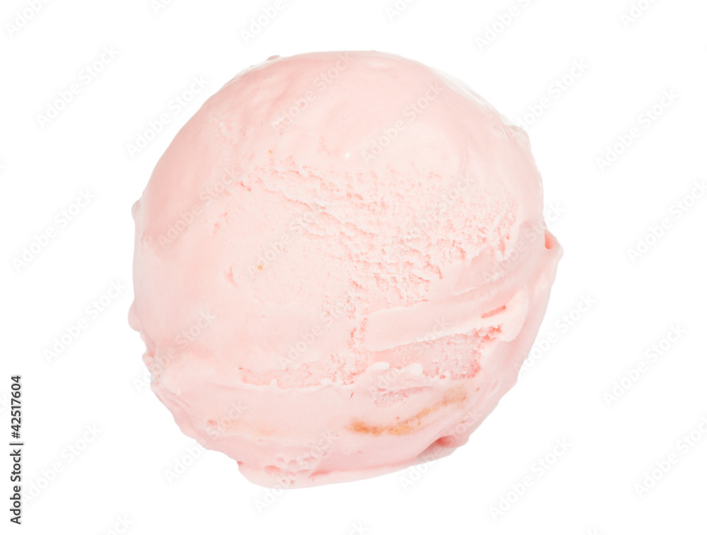 Scoop of strawberry ice cream from top on white background Scoop of strawberry ice cream from top on white background