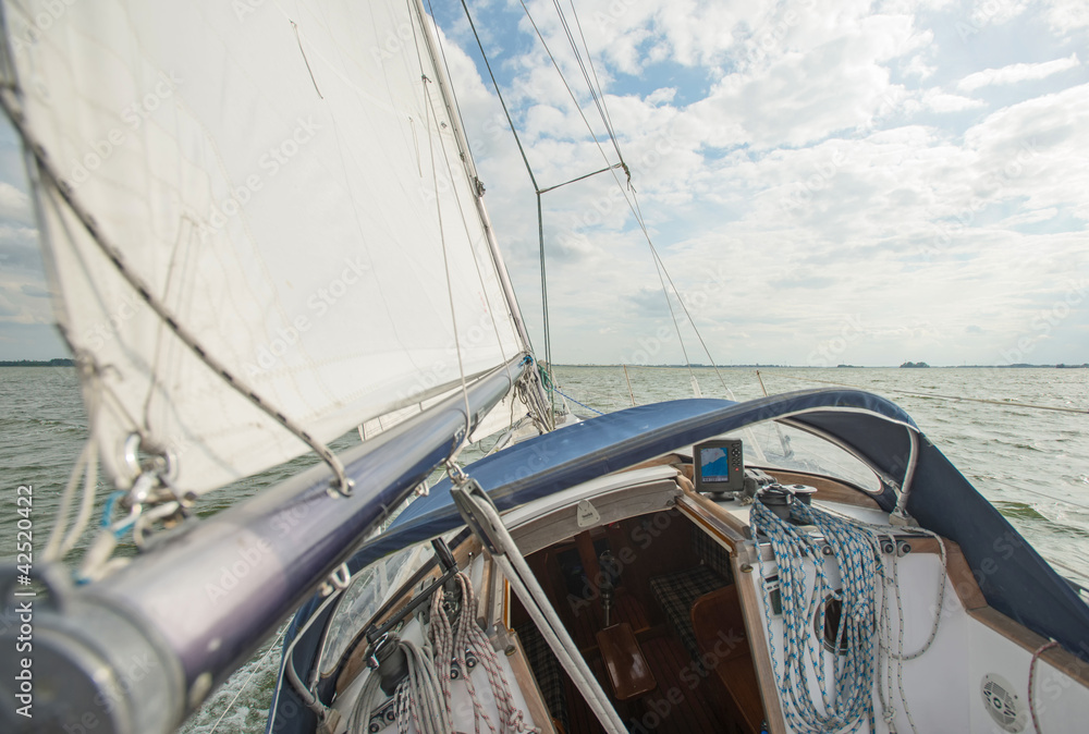 Fototapeta premium Sailing on a lake in spring