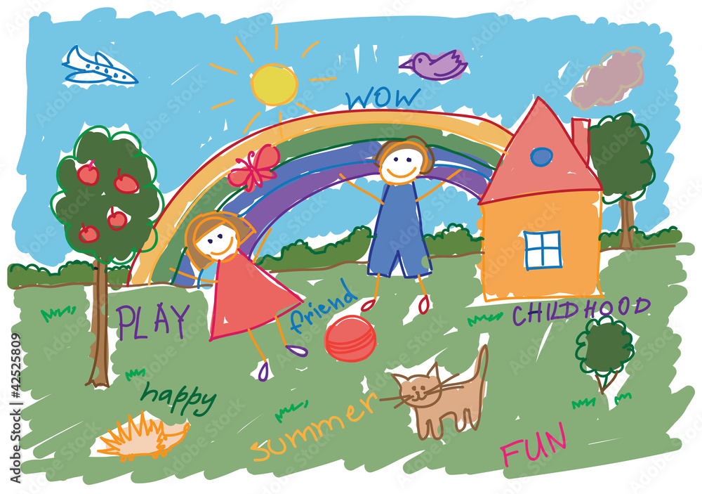 Naklejka premium children style drawing vector