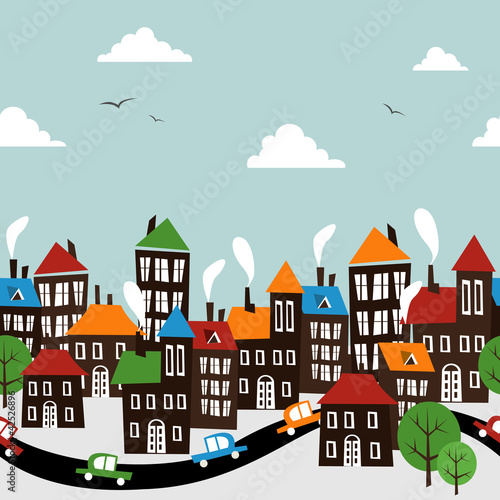 Christmas town seamless cartoon pattern