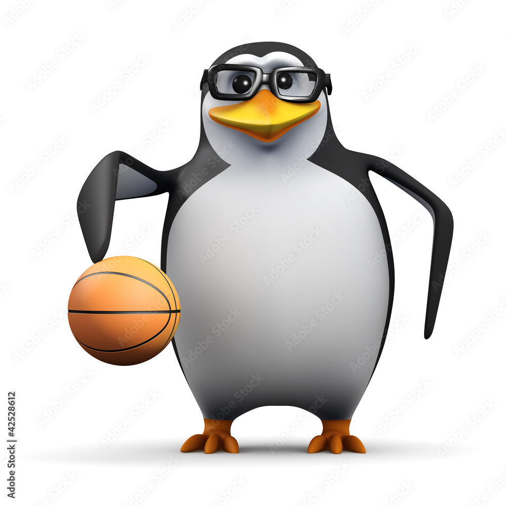 3d Penguin in glasses dribbles basketball Stock Illustration | Adobe Stock