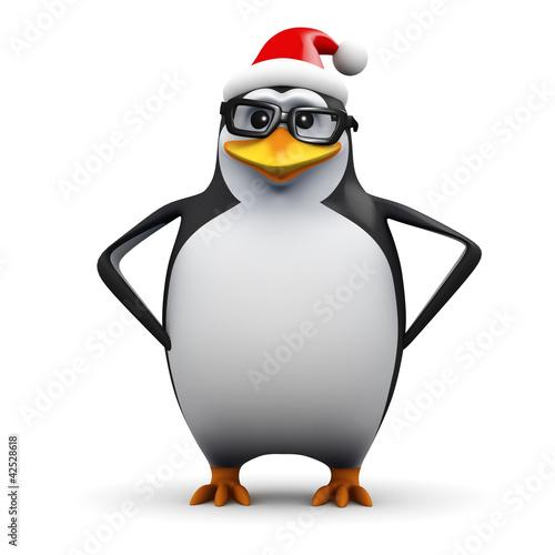 3d Penguin in glasses wears silly Santa hat © Steve Young