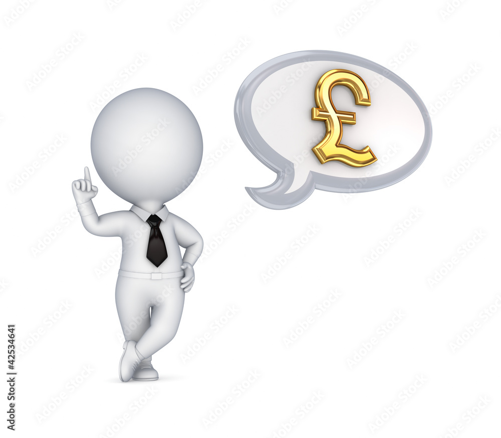 3d small person and pound sterling sign 3d small person and pound sterling sign