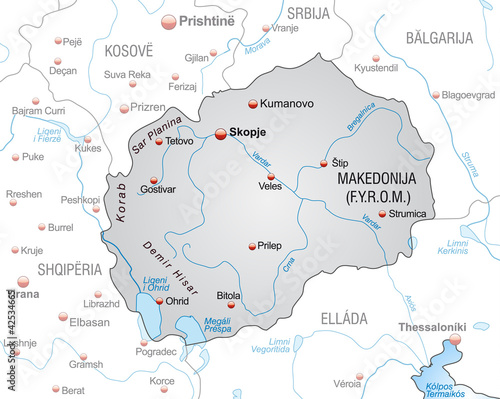 Landkarte von Mazedonien mit Nachbarl  ndern