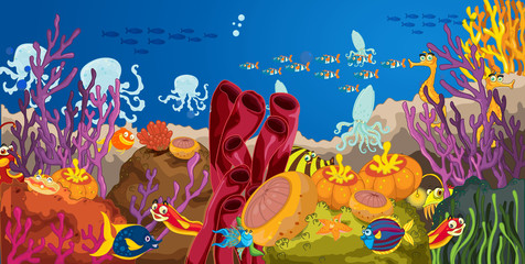 Handdoek met foto Onderwaterwereld Octopus tussen koraal in oceaan  © GraphicsRF