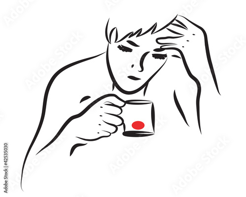 The sad young man. Vector.