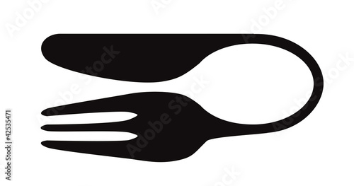 Composition of silhouettes of fork knife and spoon isolated on w