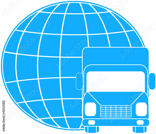 blue delivery sign with lorry on planet silhouette