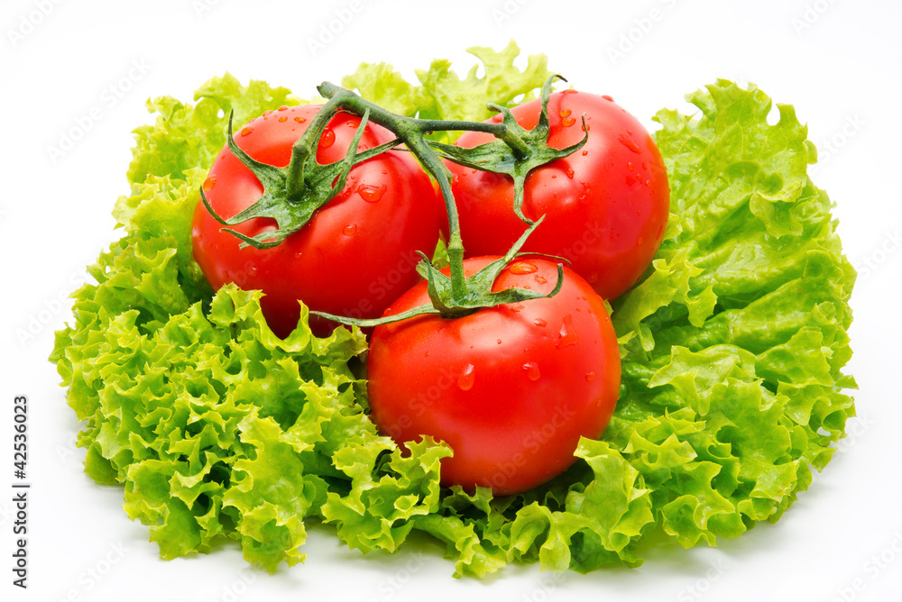 Group of tomato and green salad isolated on white Group of tomato and green salad isolated on white