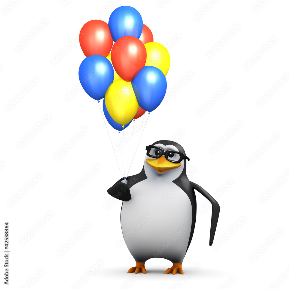 Fototapeta premium 3d Penguin in glasses with colourful balloons