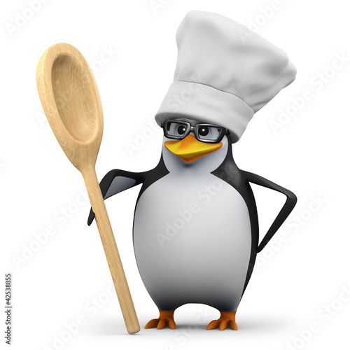 3d Penguin in glasses and chefs hat with spoon © Steve Young