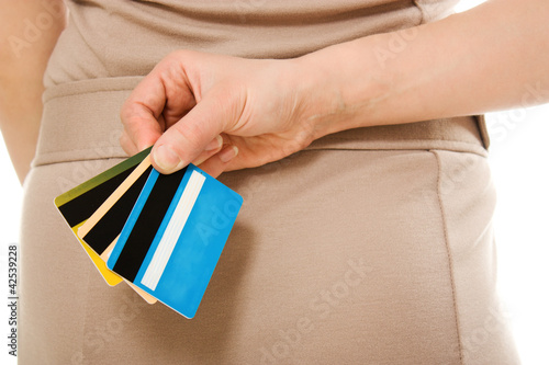 Woman with many different credit cards