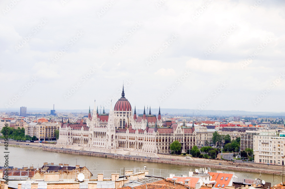 House of Parliament building cityscape of Danube River dividing