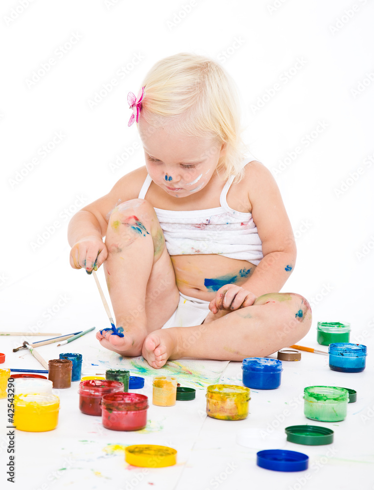 bedraggled little girl with bright colors bedraggled little girl with bright colors