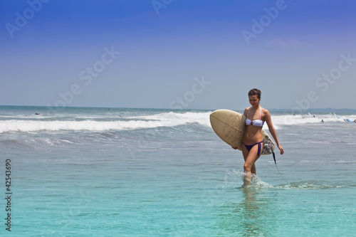 girl goes to bikini on an ocean coast with a board for surf © Igor Dmitriev