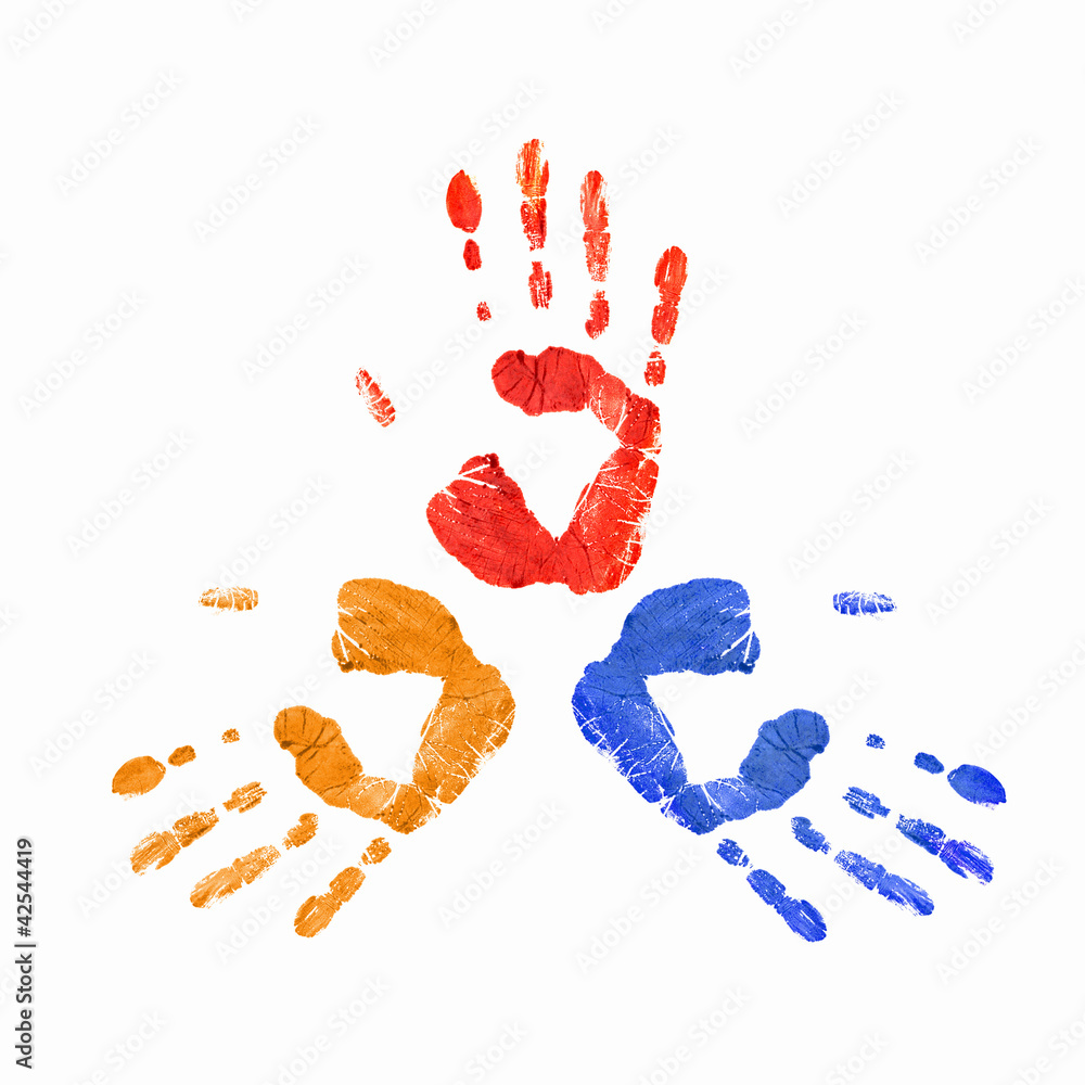 Colourful prints of human hands Colourful prints of human hands