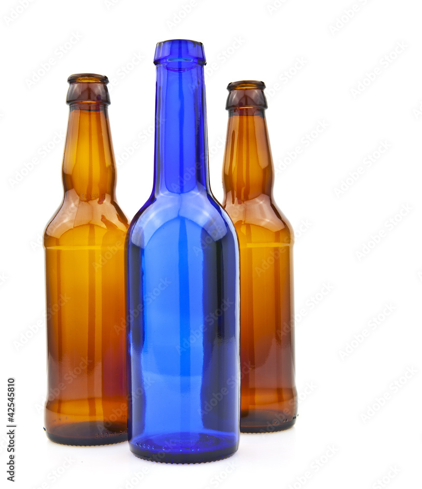 Empty glass bottles on white background Empty glass bottles on white background