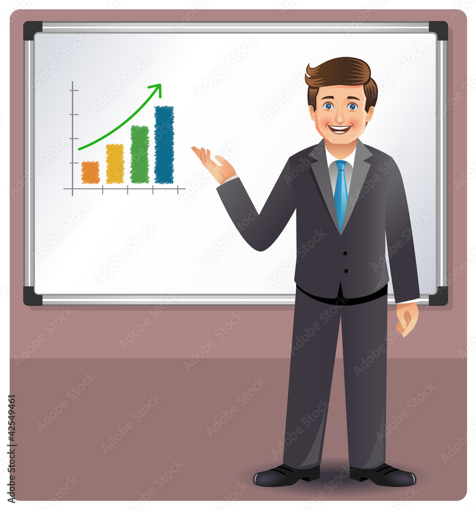 Businessman presenting profits on a whiteboard Businessman presenting profits on a whiteboard