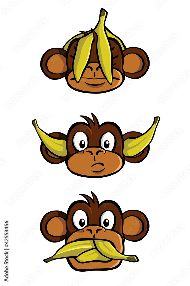 Fototapeta premium See no evil, Hear no evil, Speak no evil, with bananas.