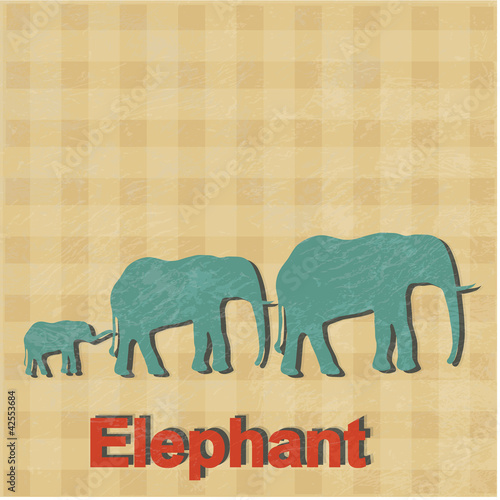 vector illustration of African elephants is done in a retro styl