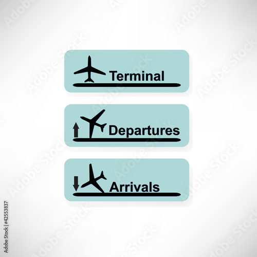 Arrival and departures airport signs isolated over a white backg