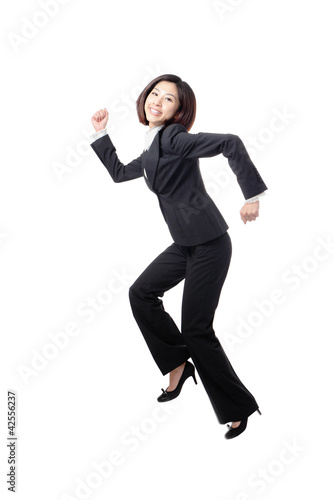 pretty business woman happy running and jump