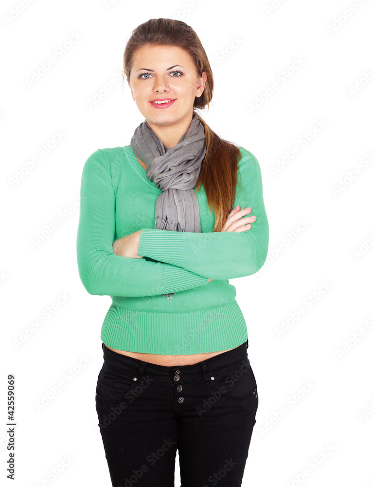 Portrait of woman dressed in a green blouse Portrait of woman dressed in a green blouse