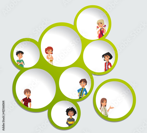 Green template for advertising brochure with teenager students