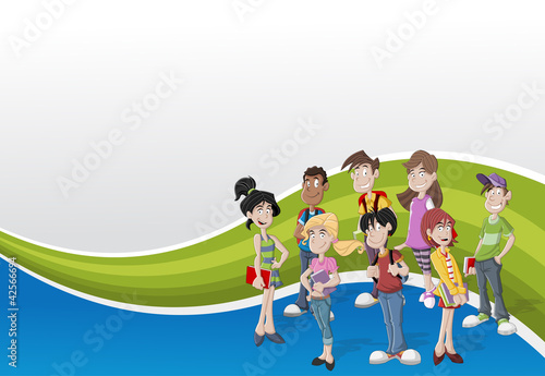 Green and blue template with teenager students