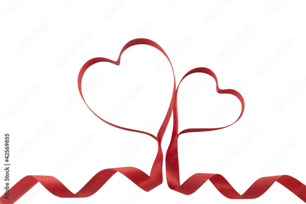 Two ribbon hearts isolated