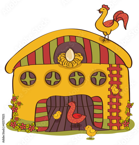 barn on the farm with the birds