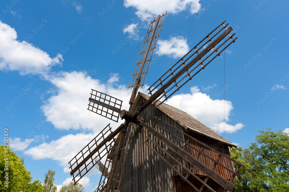 windmill on blue sky background