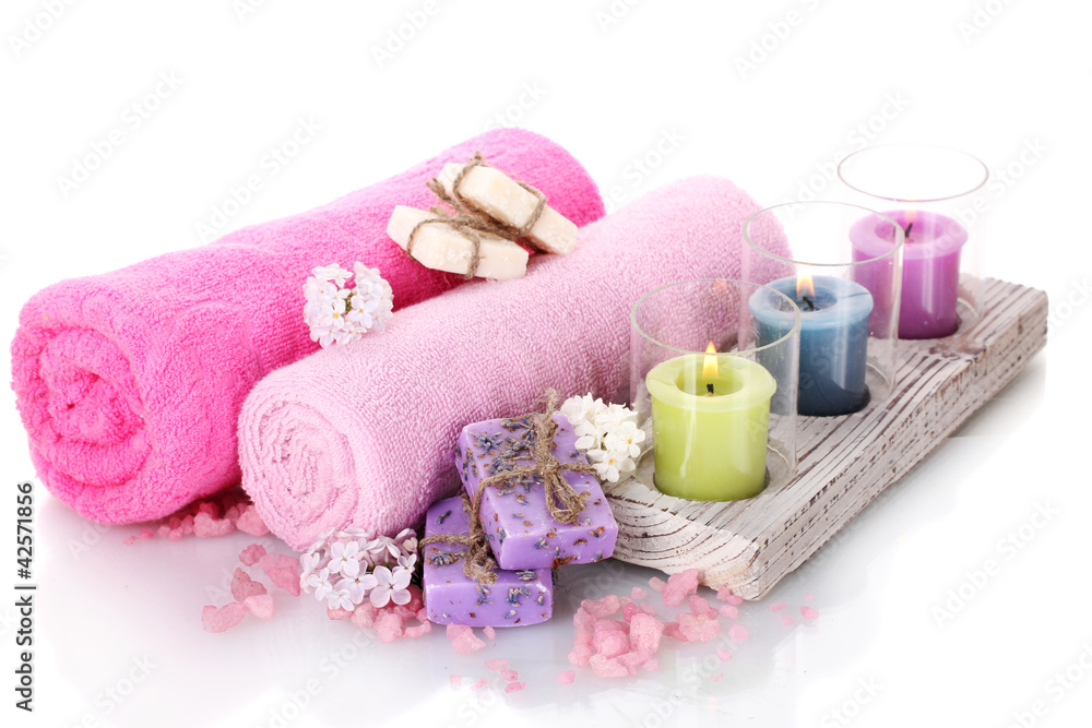 beautiful spa setting isolated on white beautiful spa setting isolated on white