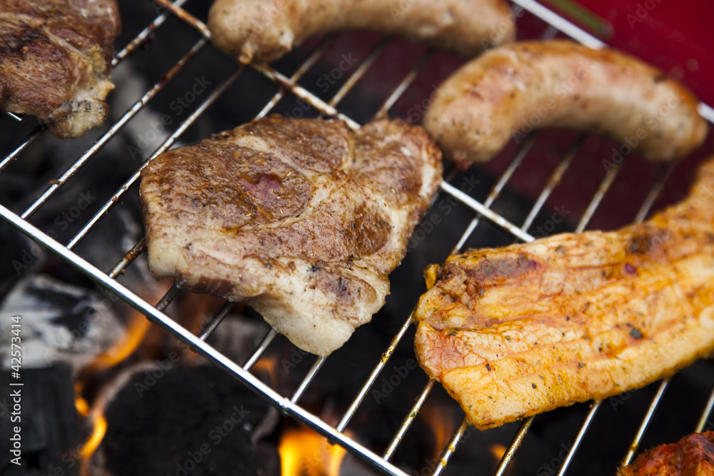 Closeup of meat on grill Closeup of meat on grill