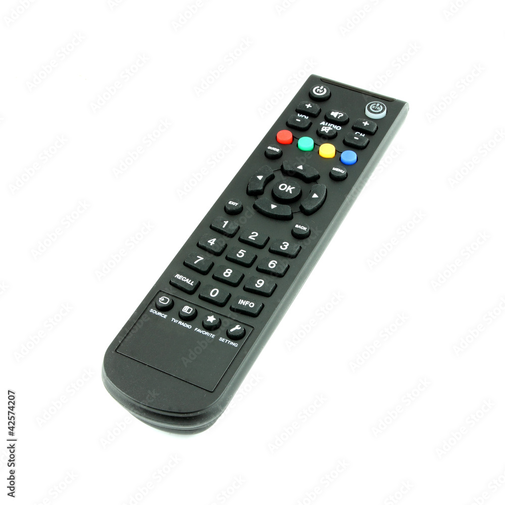 black TV remote control on white black TV remote control on white