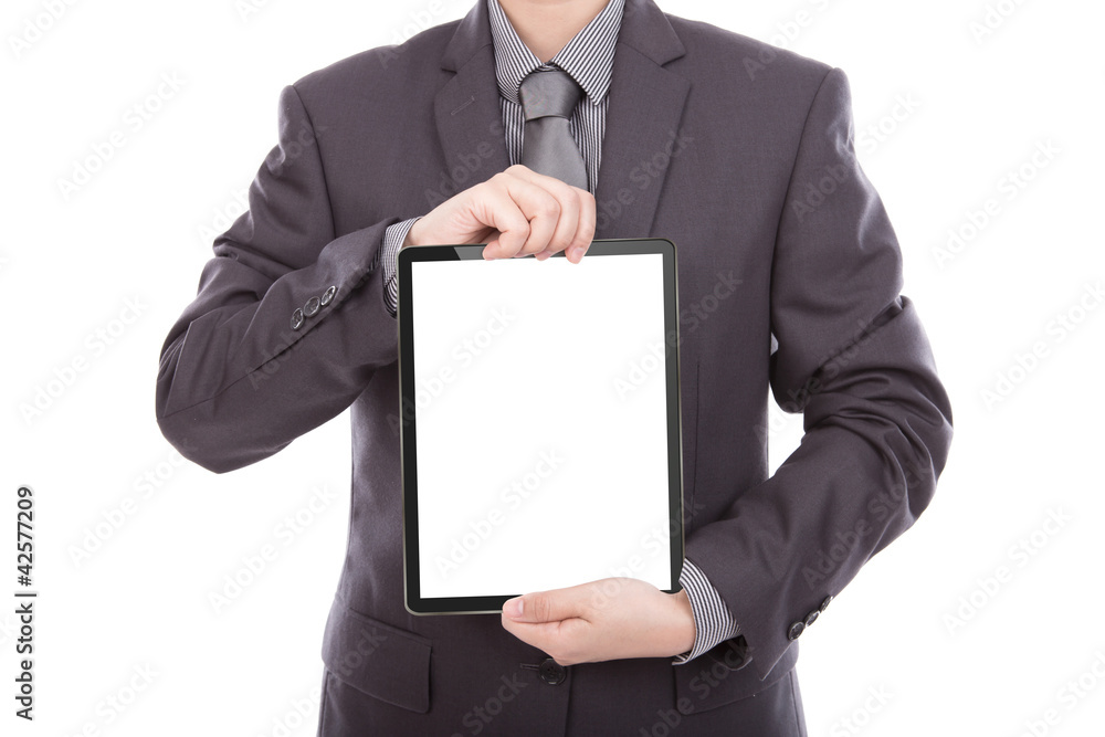 Business man with touch screen device Business man with touch screen device