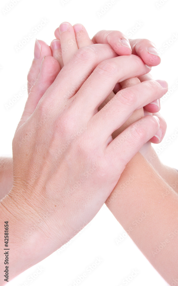 Mother holding childs hands