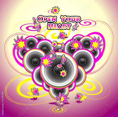 Concept Open Your Heart for music or  for love or musical party