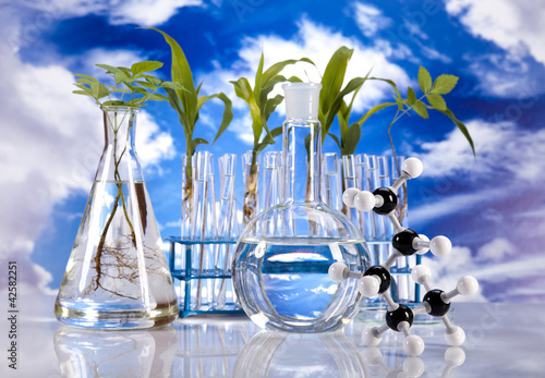 Laboratory  on blue sky background  photo