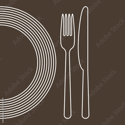 Plate, knife and fork