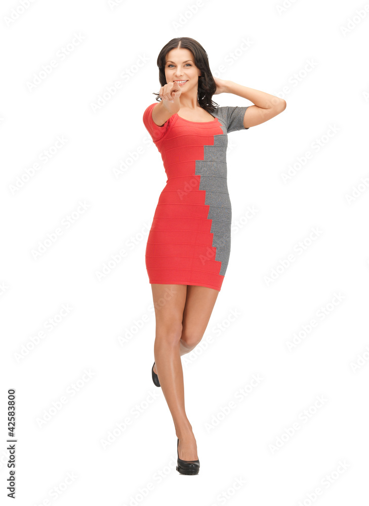 woman in elegant dress pointing her finger woman in elegant dress pointing her finger