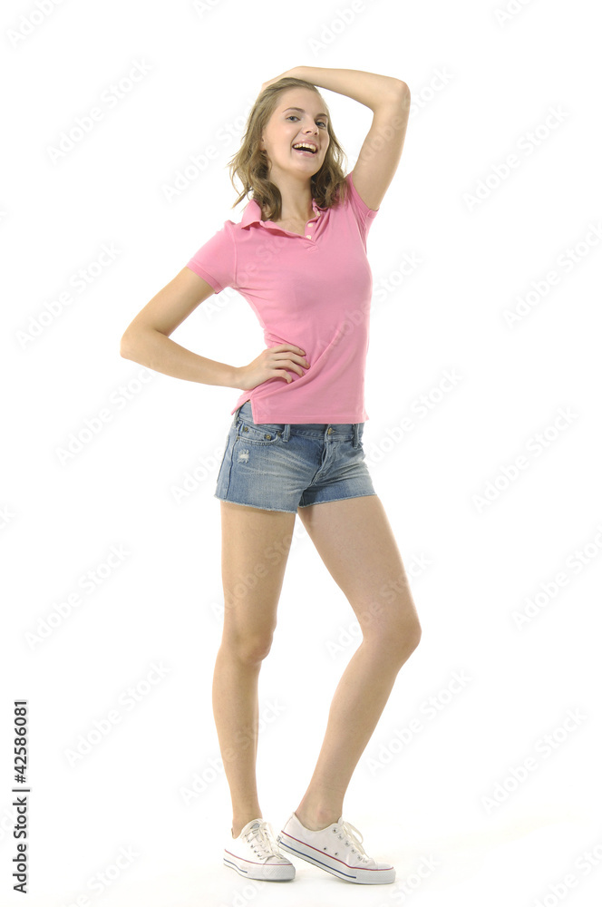 Beautiful girl in short blue jeans Beautiful girl in short blue jeans