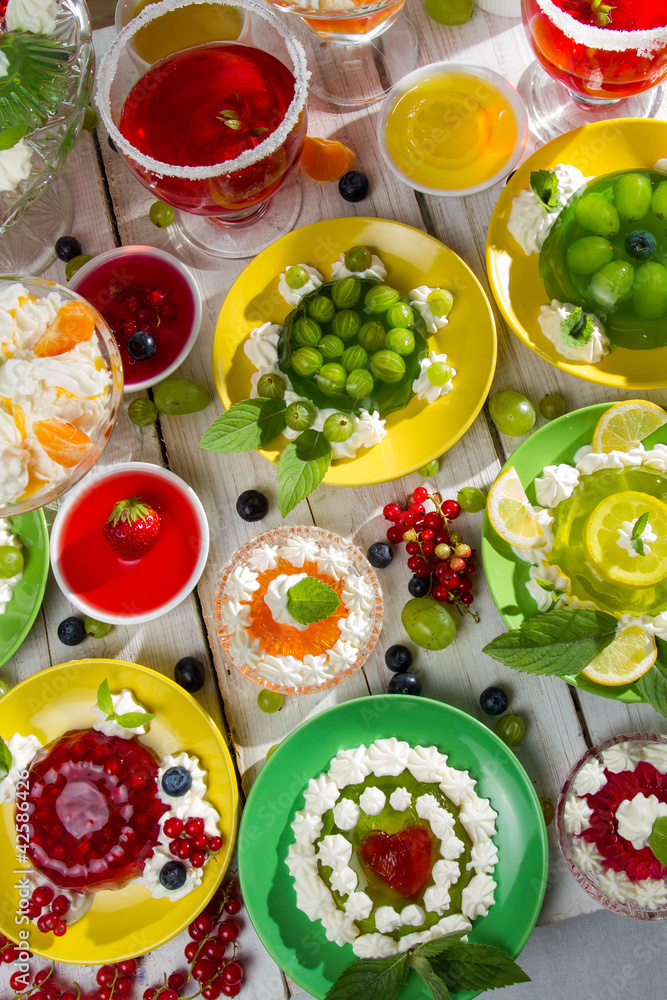 Various fruit jelly with cream Various fruit jelly with cream