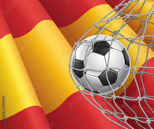 Soccer Goal. Spanish flag with a soccer ball in a net. Vector il