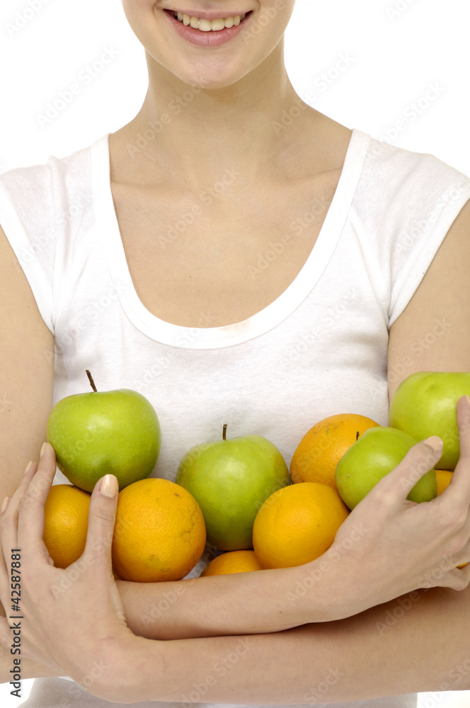 Portrait of young beauty woman holding fruit Portrait of young beauty woman holding fruit